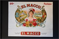 El Macco Vintage Cigar Label Stone Lithograph Art