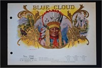 Blue Cloud Vintage Salesman Sample Cigar Label Sto