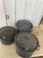 3 Canning Pots Blue ball Jars