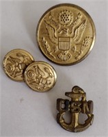 3 Original WWI Buttons US Navy with American Eagle