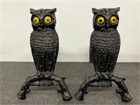 (2) Cast Iron Antique Owl Andirons
