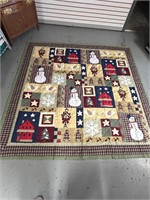 Full/Queen Christmas Folk Art Snowman Print Quilt