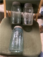 (3) mason quart 1858 jars, zinc lids