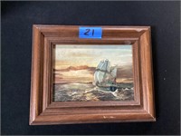 Small ship oil on canvas