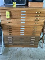WOODEN THREE 5-DRAWER FLAT FILE CABINETS