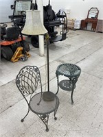 Metal Chair / Table & Lamp