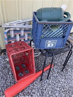 Yard chairs, tables and crates