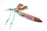 FRAZIER NATIVE AMERICAN PAINTED WOODEN FEATHER