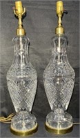 Pair Fine "Waterford" Tall Cut Crystal Table Lamps
