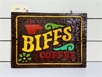 Double Sided Carved Wooden BIFF's Coffee Sign