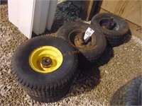 2 LAWN MOWER TIRES & 2 TIRES WITH SPINDLERS