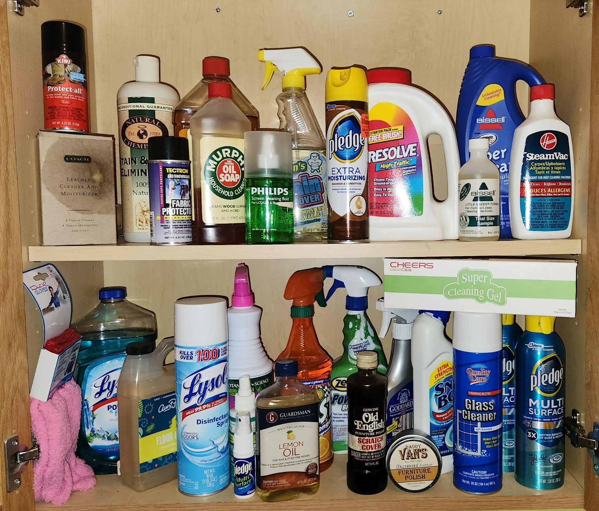 Cabinet Lot of Household Cleaners Polish