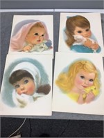 Vintage Set of 4 Young Girl Pictures