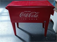 Retro Coca Cola Metal cooler on stand.  Look at