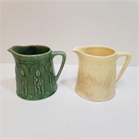 Early McCoy Double Candle Green & Yellow Pitchers