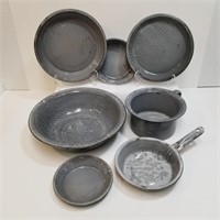 Gray Graniteware Enamel Plates - Bowls - Pans