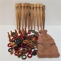 Wood Carroms Game Pieces with Bag - Wood Pegs