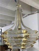 1980s Vintage Lucite & Brass Tiered Hanging Light