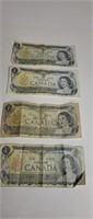 FOUR 1973 $1 CANADA NOTES