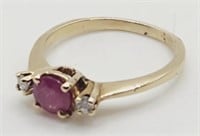 (MN) 14kt Yellow Gold Ruby and Diamond Ring (size