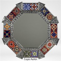 Mexican Folk Art Punched Tin Talavera Tiles Mirror