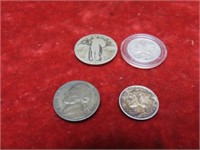 (4)Silver US coins. Mercury dimes, Quarter,