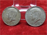 (2)40% Silver Kennedy half dollar US coins.