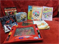 Coloring books,  Lunch boxes, art board.