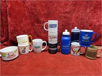 Coffee mugs & water bottles.