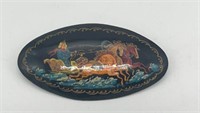 Authentic Hand Painted Russian Lacquered Brooch -