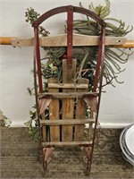 Vintage Wood Sled with Floral Accents
