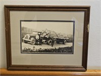 Old Framed Photo of Log Truck 16 x 12