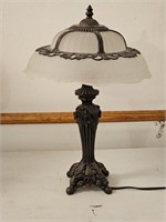 Ornate Metal Lamp with Glass Shade 20" Tall
