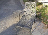 1950s cast metal chaise lounge and table set