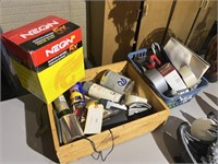 BOX OF BUTANE FUEL WITH TAPE AND OTHER SUPPLIES