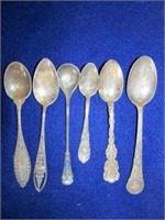 6pc Antique Sterling Silver Spoons 1890's - 1930's