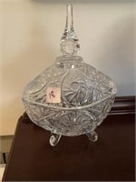 PATTERN GLASS ETCHED COVERED CANDY DISH