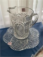 CRYSTAL PATTERN PLATTER AND PITCHER