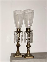 PAIR 19" DECORATIVE CANDLE HOLDERS W/PRISMS