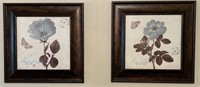 PAIR FRAMED PRINTS - FLOWERS AND BUTTERFLYS