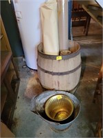 WOODEN BARREL W/ROLL OF PAPER, COAL HOD