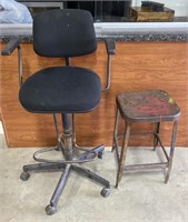 Swiveling Office Chair and Metal Stool