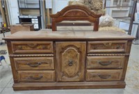 Unmarked Wood Dresser w/ Mirror, 64" x 17" x 31"