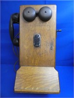 Antique Oak Wall Phone ( Batteries Inside )
