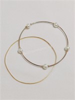 10KT GOLD BANGLE + GOLD BANGLE WITH PEARLS