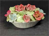 Vintage Ceramic Handmade Flowers in Basket