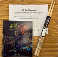 Drum Lesson, book, signed drumsticks