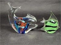 Two Vintage Art Glass Fish