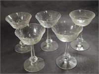 Five Vintage FOSTORIA Crystal Champagne Glasses