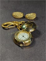 ALEX L Gold Tone Clip Watch & Fashion Earrings